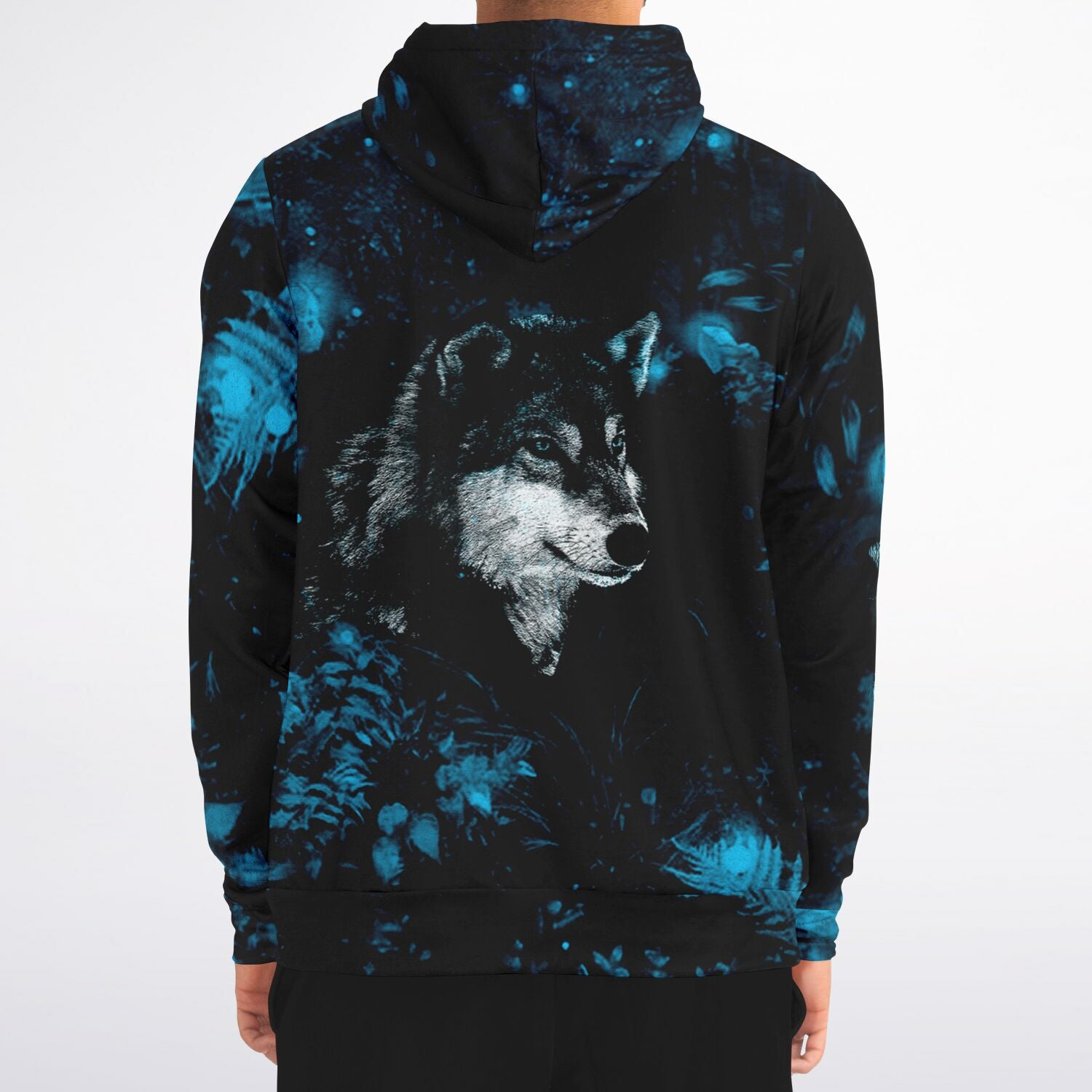 Blue Wolf Zip-Up Hoodie for MenSeves-ArtBlue Wolf Zip-