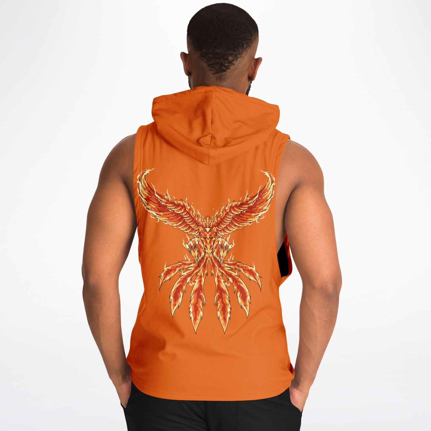 Flame Orange Drop Armhole Hoodie for MenSeves-ArtFlame Orange Drop Armhole Hoodie