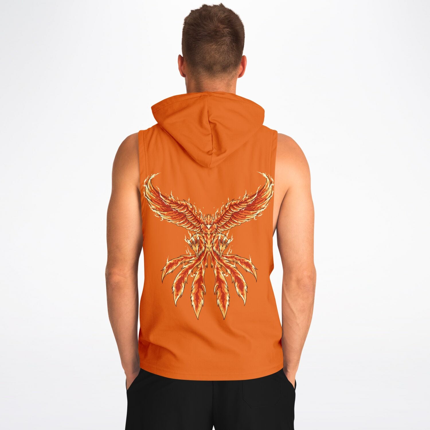 Flame Orange Drop Armhole Hoodie for MenSeves-ArtFlame Orange Drop Armhole Hoodie