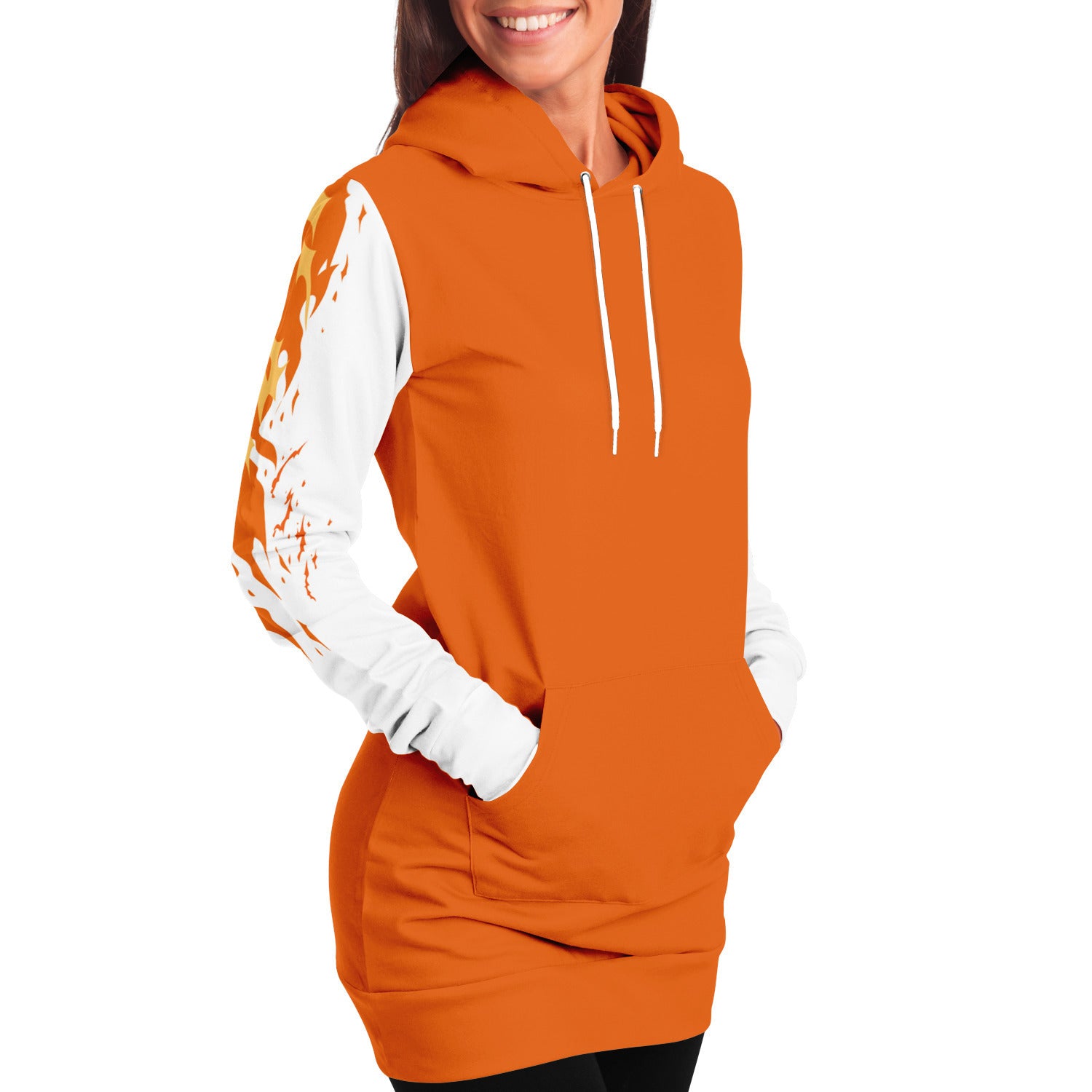 Flame Orange Longline Hoodie for WomenSeves-ArtFlame Orange Longline Hoodie