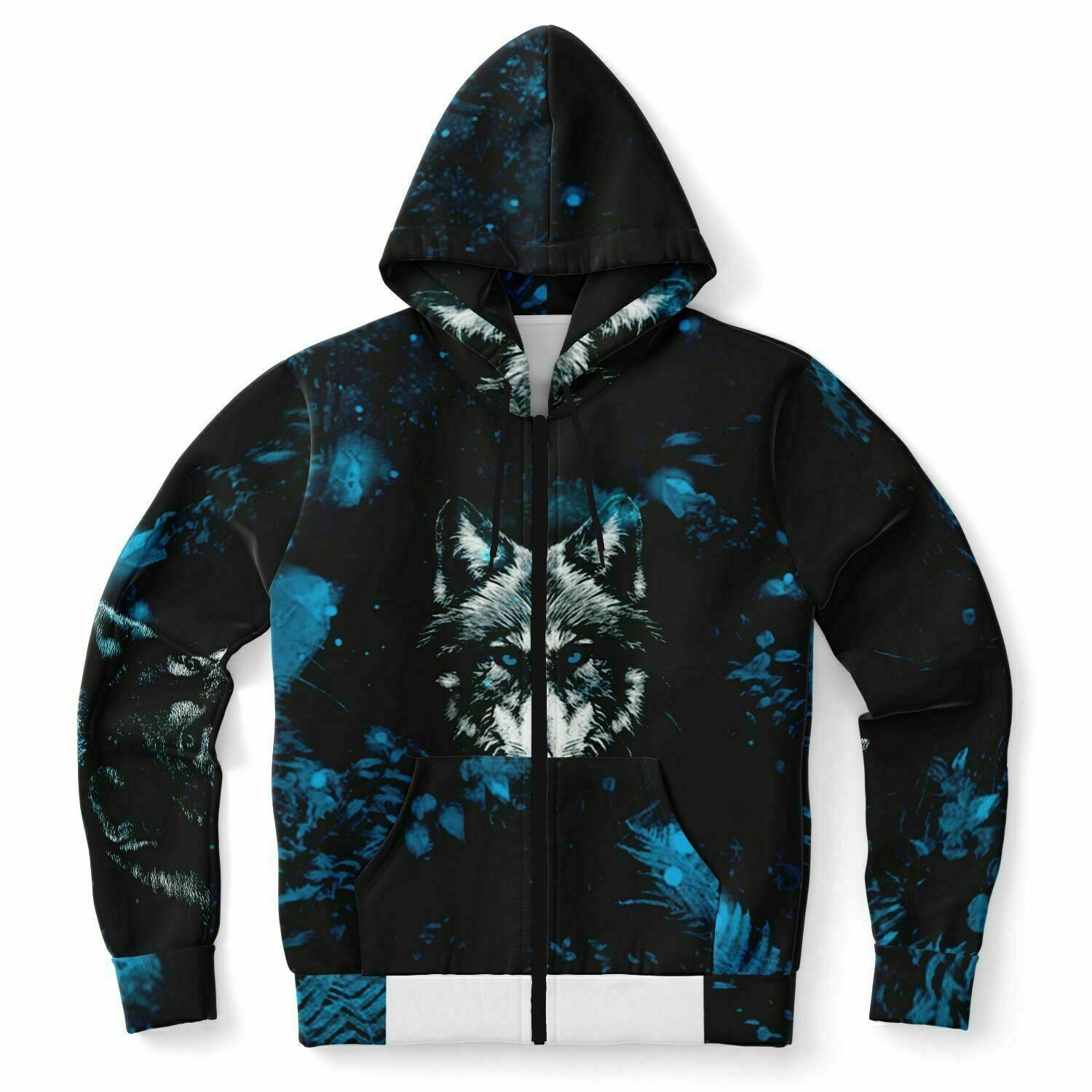 Blue Wolf Zip-Up Hoodie for MenSeves-ArtBlue Wolf Zip-