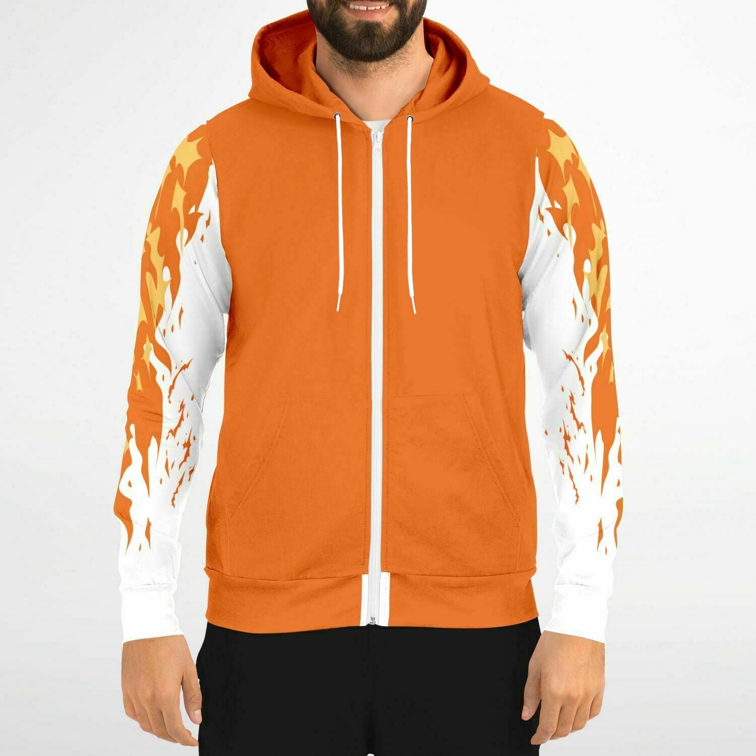 Flame Orange Zip-Up Hoodie for MenSeves-ArtFlame Orange Zip-