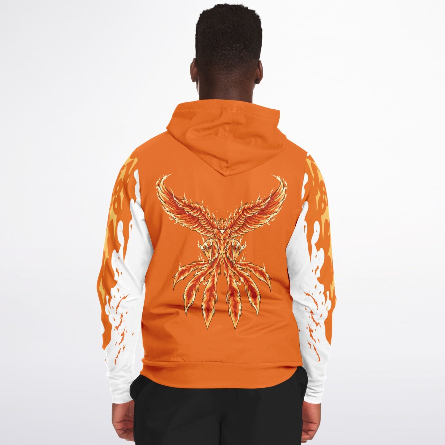 Flame Orange Zip-Up Hoodie for MenSeves-ArtFlame Orange Zip-