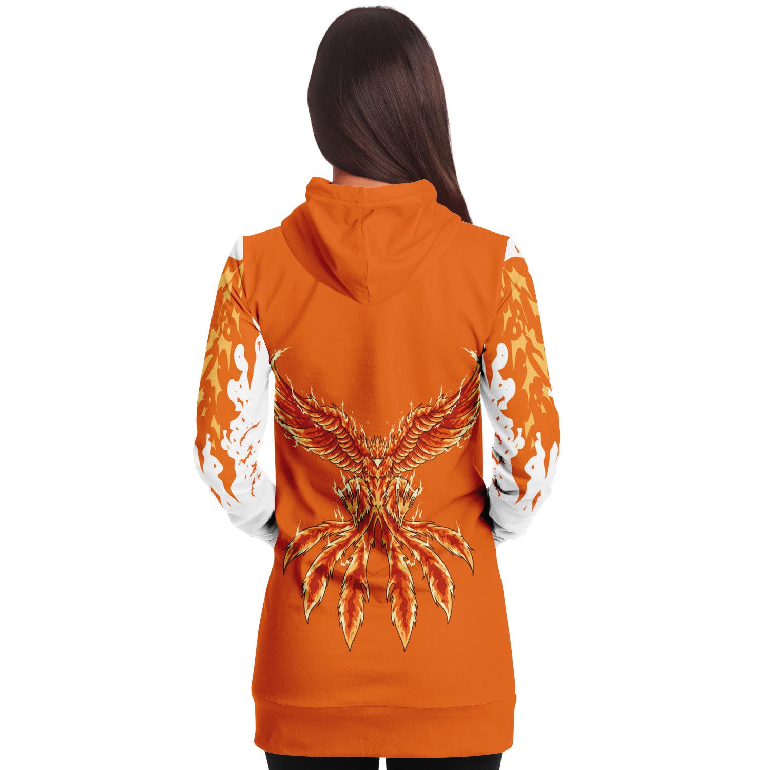 Fashion Flame Orange Longline Hoodie for WomenSeves-ArtFashion Flame Orange Longline Hoodie