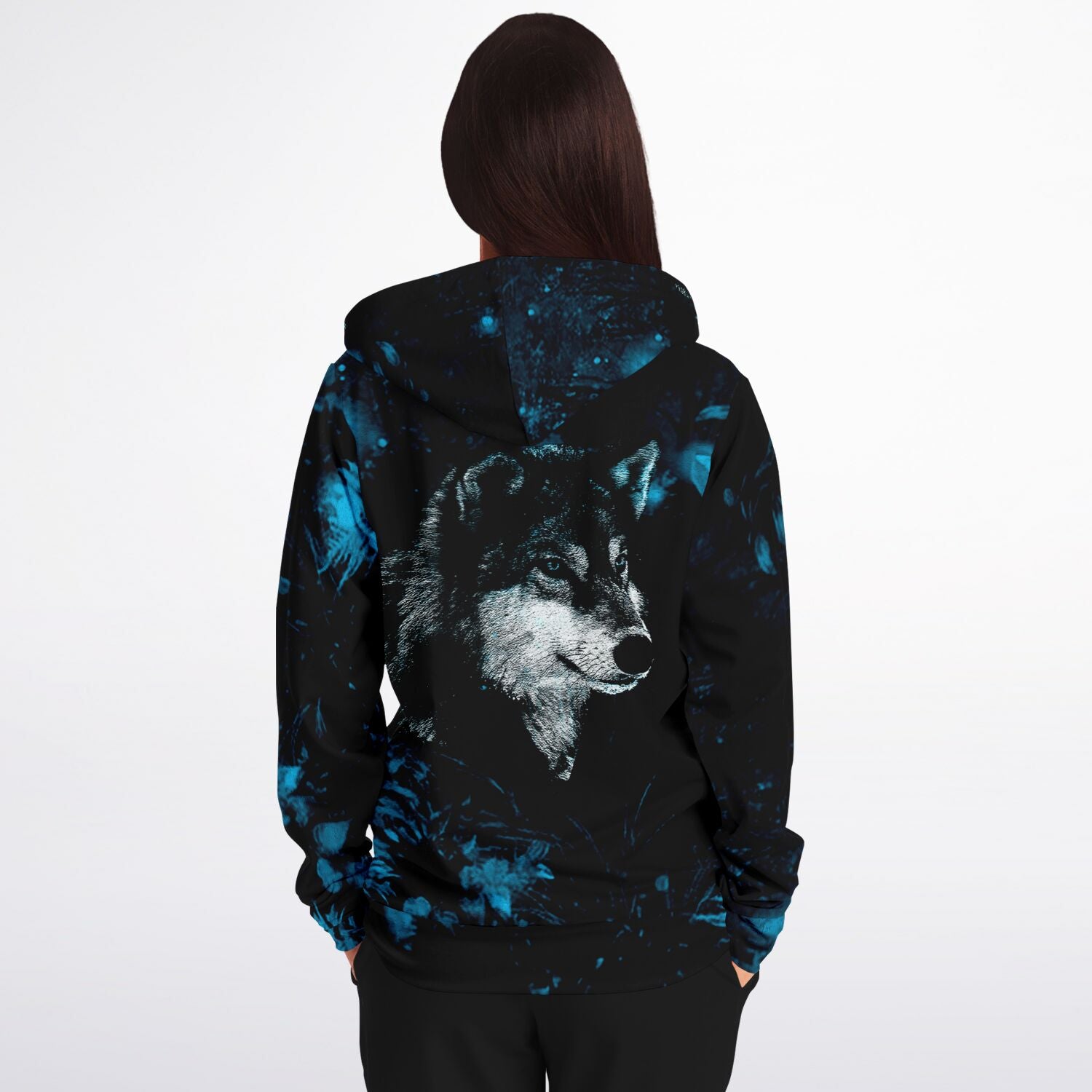 Blue Wolf Zip-Up Hoodie for WomenSeves-ArtBlue Wolf Zip-