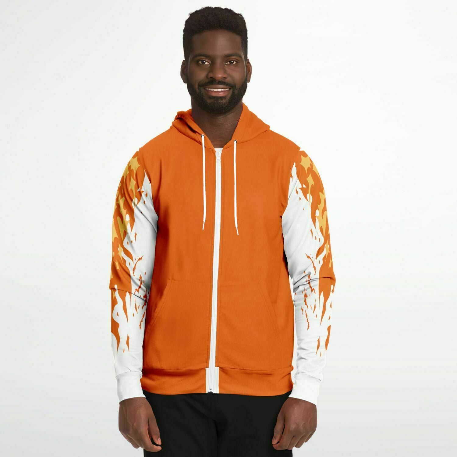 Flame Orange Zip-Up Hoodie for MenSeves-ArtFlame Orange Zip-