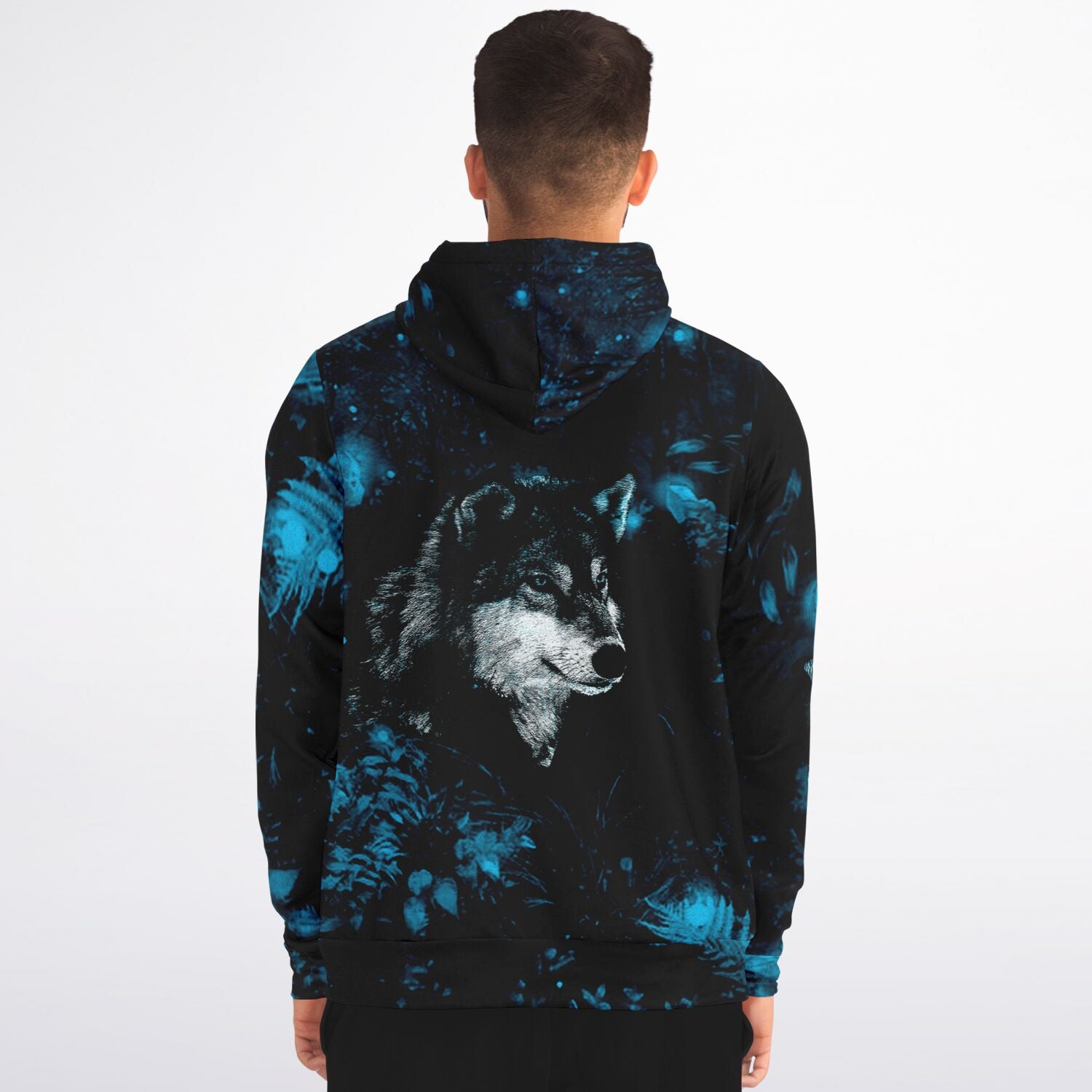 Blue Wolf Zip-Up Hoodie for MenSeves-ArtBlue Wolf Zip-