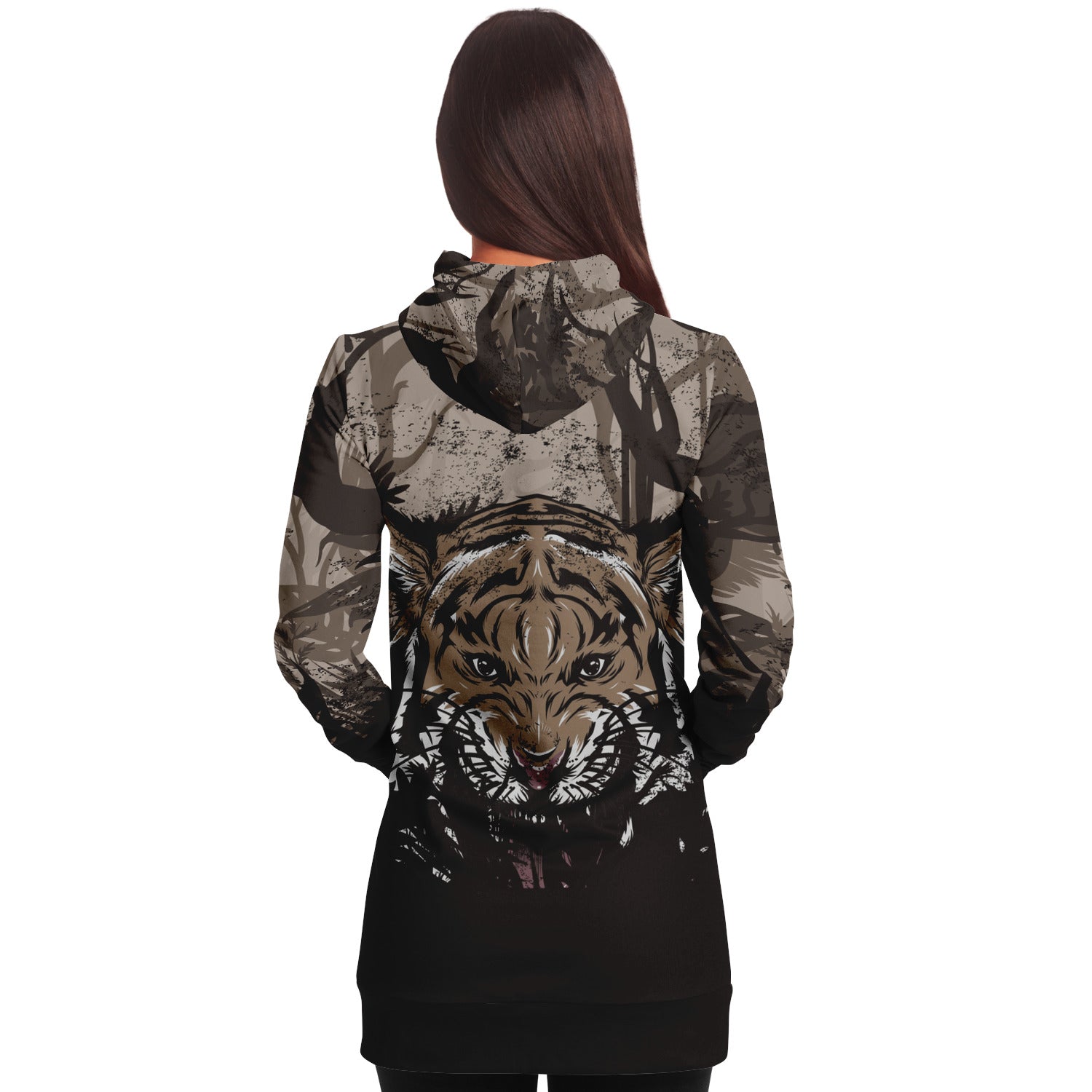 Tiger Hood Longline Hoodie for WomenSeves-ArtTiger Hood Longline Hoodie