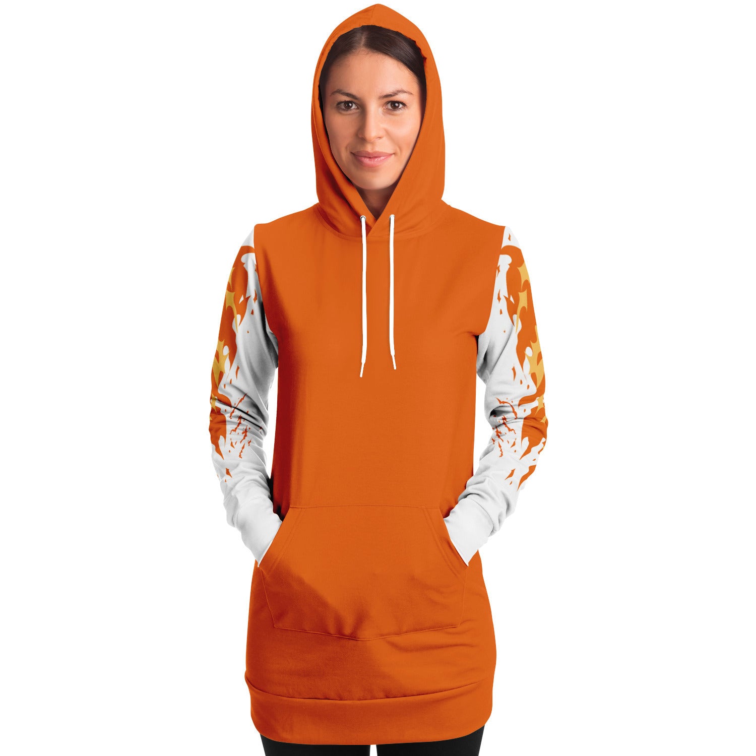 Fashion Flame Orange Longline Hoodie for WomenSeves-ArtFashion Flame Orange Longline Hoodie