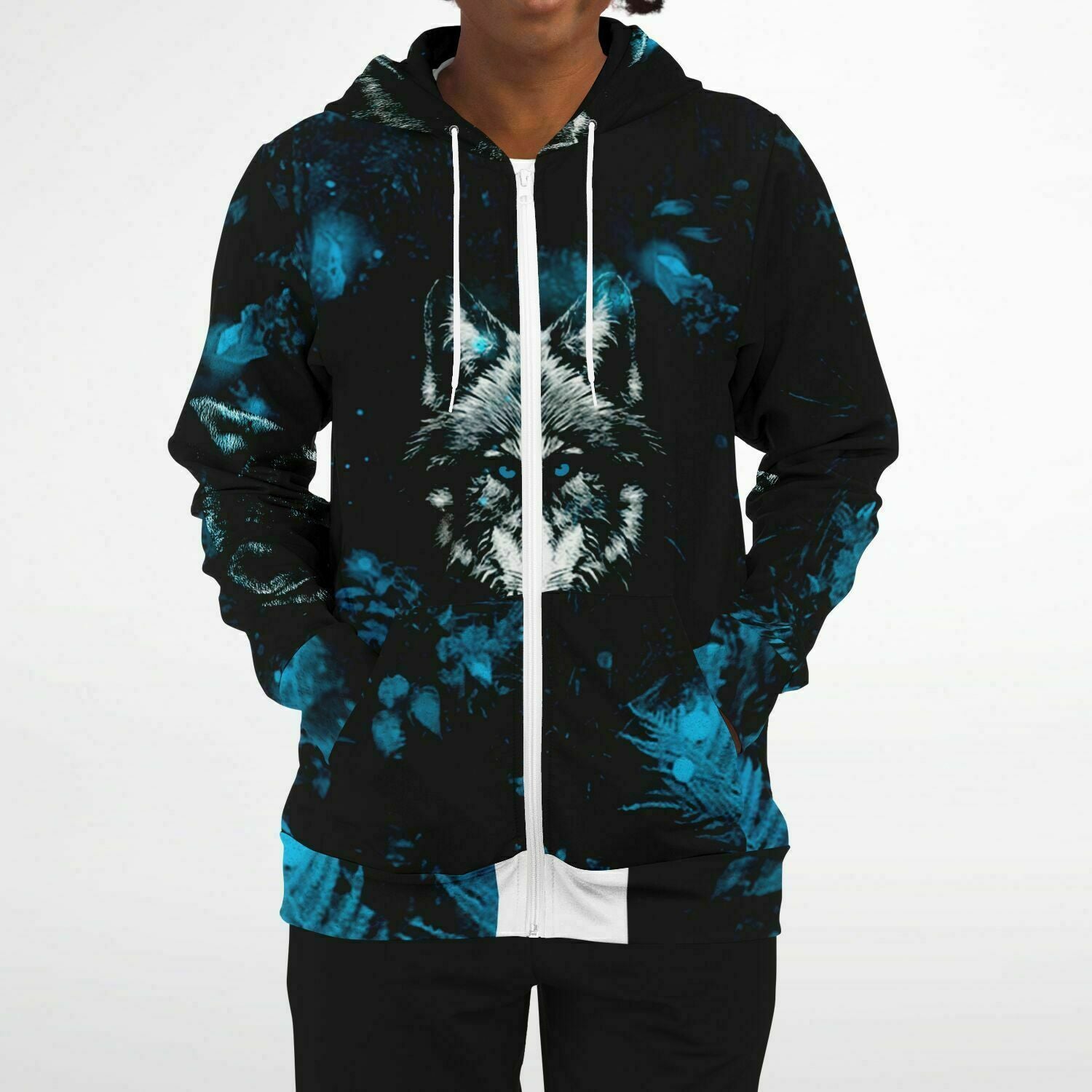 Blue Wolf Zip-Up Hoodie for WomenSeves-ArtBlue Wolf Zip-