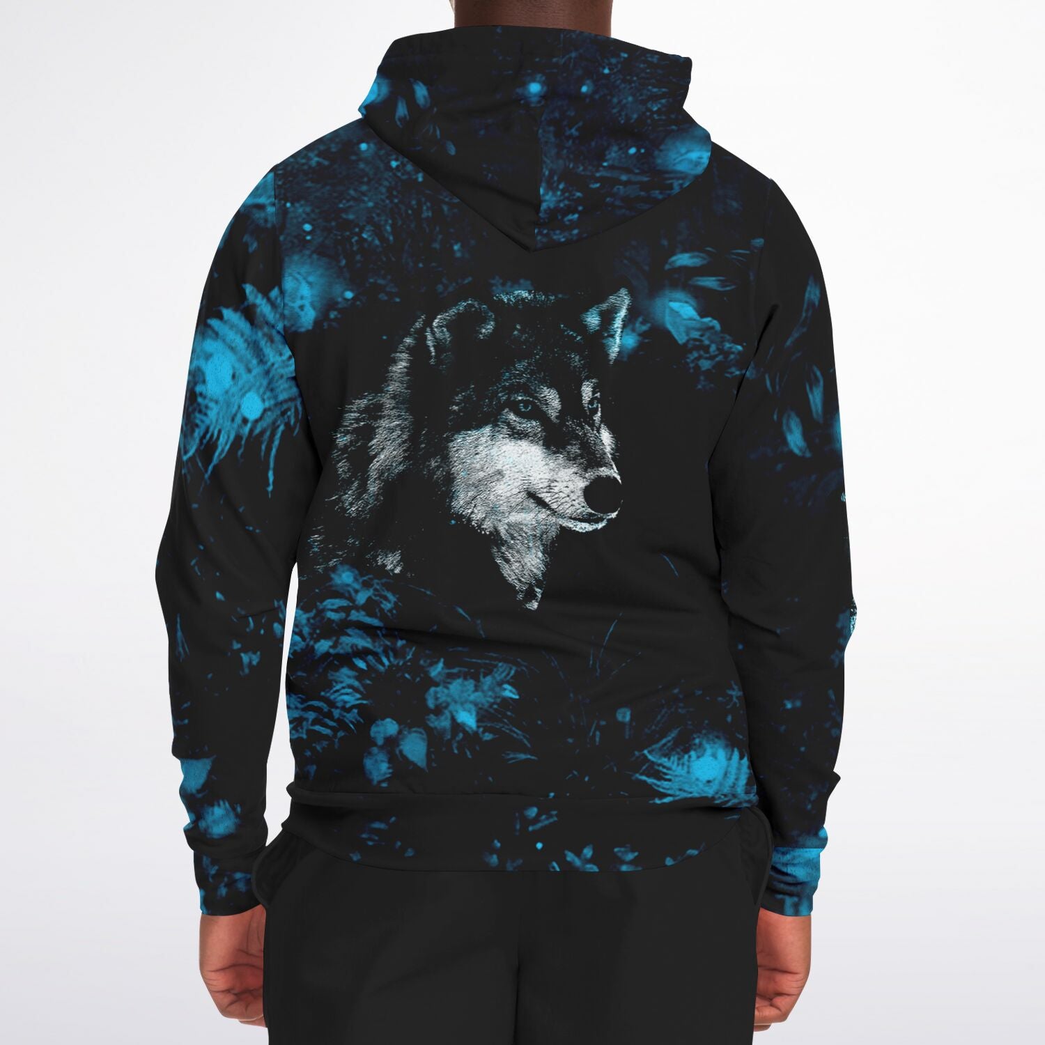 Blue Wolf Zip-Up Hoodie for MenSeves-ArtBlue Wolf Zip-