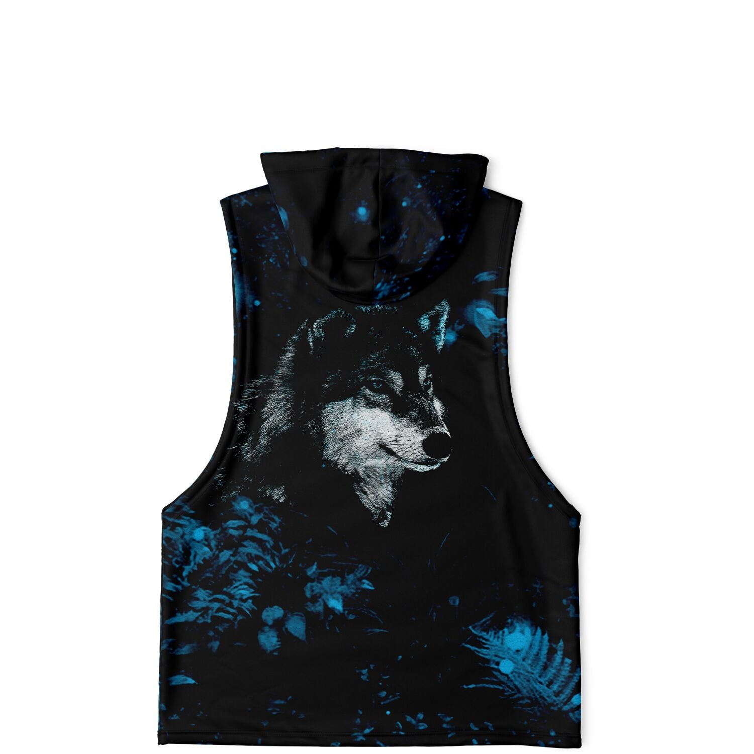 Blue Wolf Drop Armhole Hoodie for MenSeves-ArtBlue Wolf Drop Armhole Hoodie