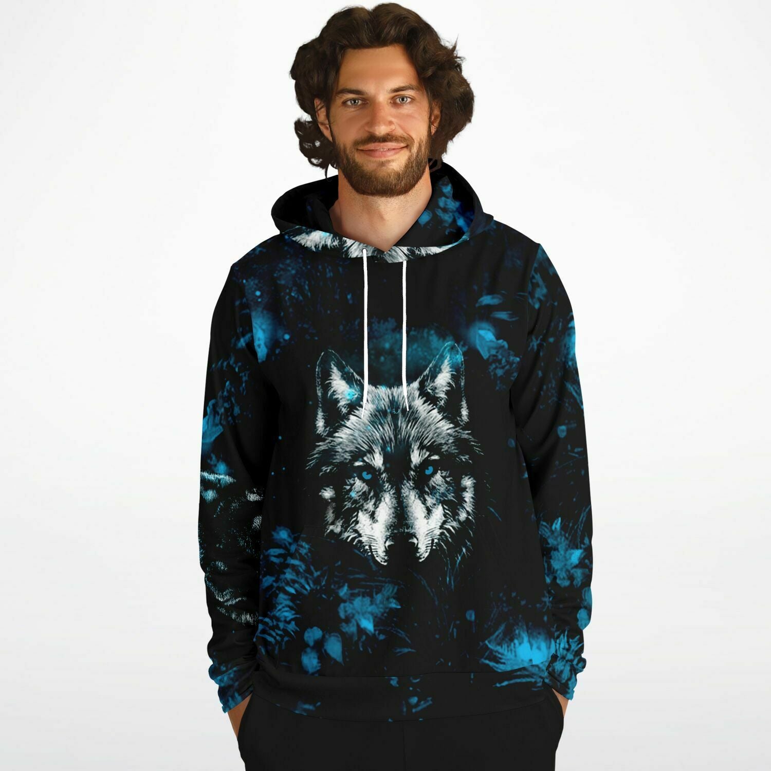 Fashion Blue Wolf Hoodie for MenSeves-ArtFashion Blue Wolf Hoodie