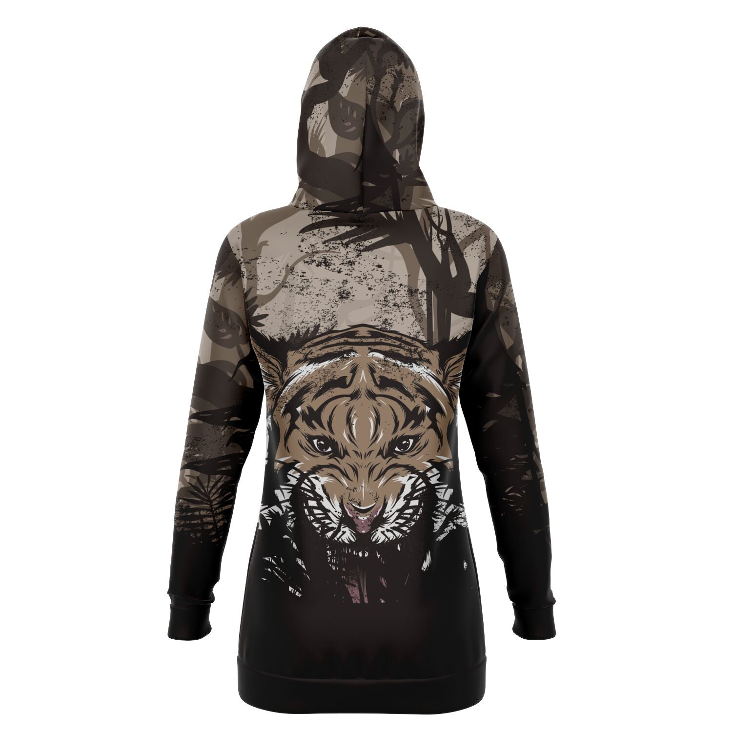 Fashion Tiger Hood Longline Hoodie for WomenSeves-ArtFashion Tiger Hood Longline Hoodie