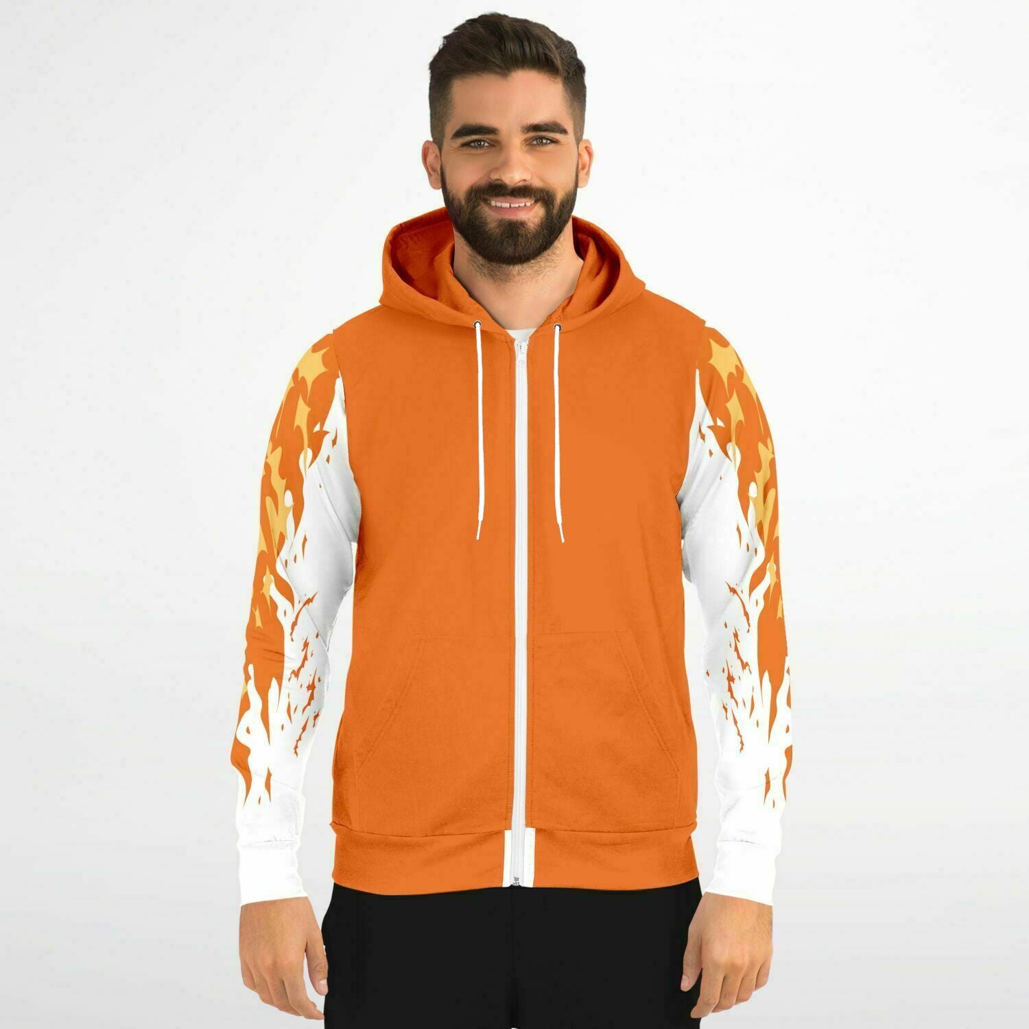 Flame Orange Zip-Up Hoodie for MenSeves-ArtFlame Orange Zip-