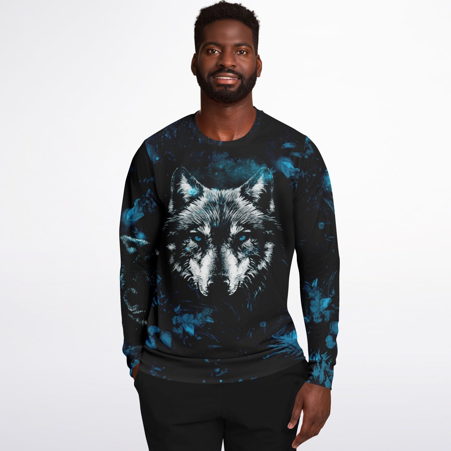 Blue Wolf Sweatshirt for MenSeves-ArtBlue Wolf Sweatshirt