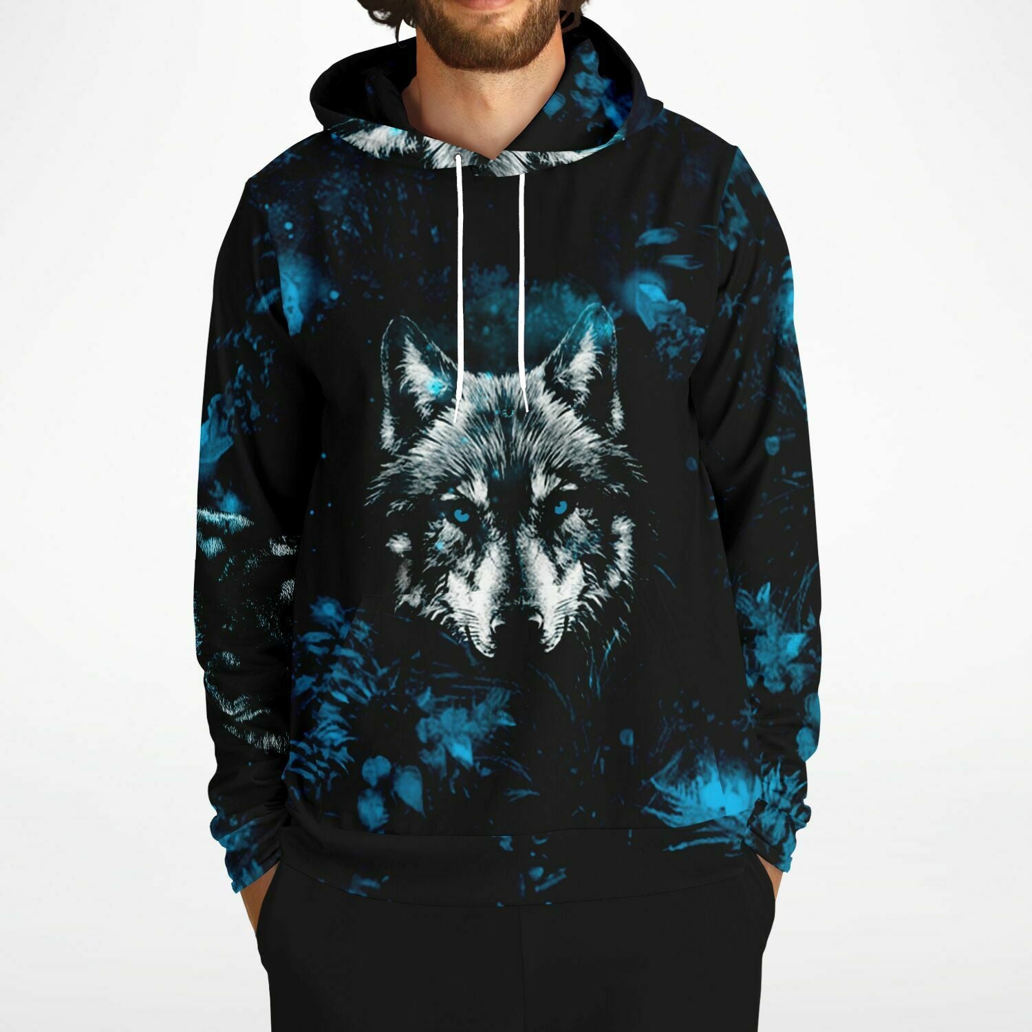 Fashion Blue Wolf Hoodie for MenSeves-ArtFashion Blue Wolf Hoodie