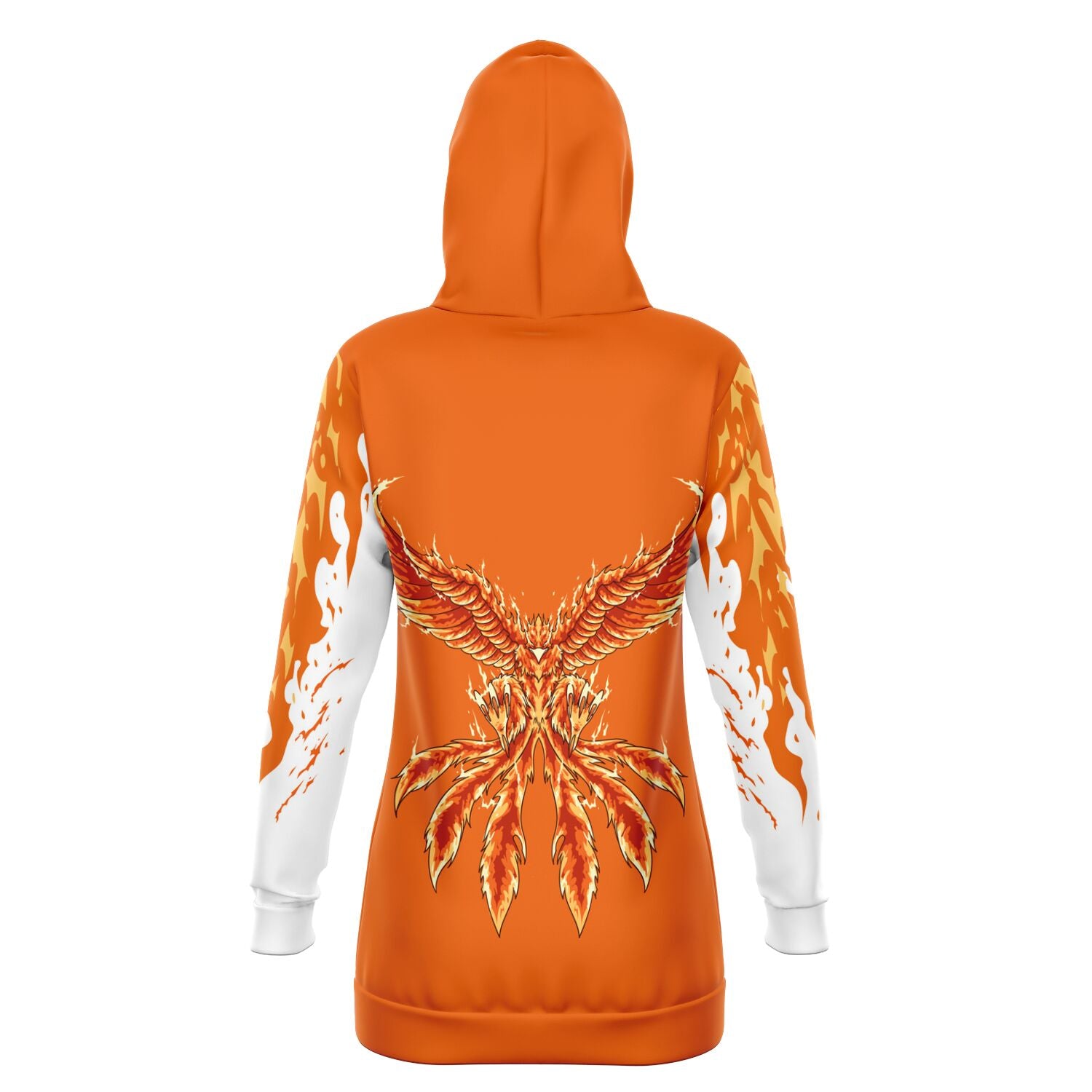 Fashion Flame Orange Longline Hoodie for WomenSeves-ArtFashion Flame Orange Longline Hoodie