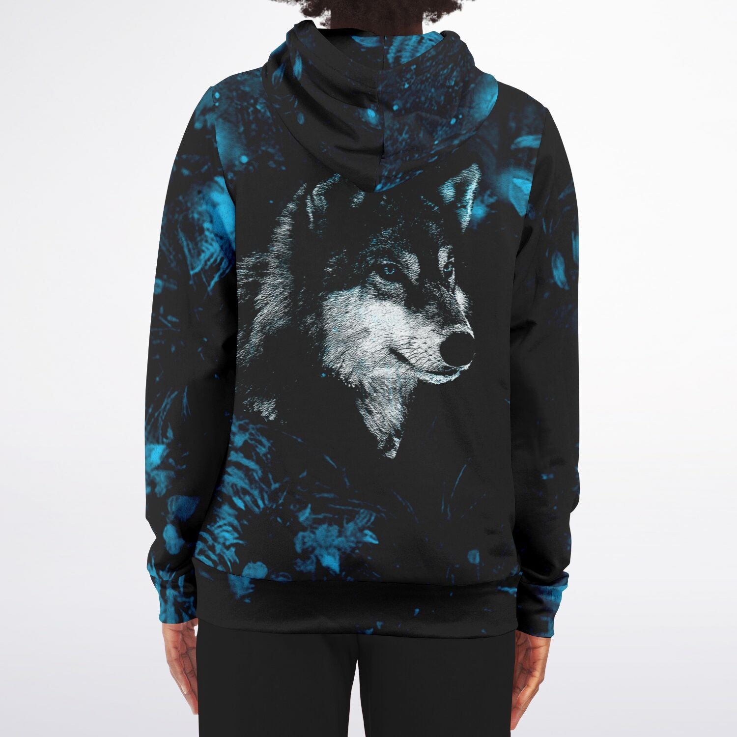 Blue Wolf Zip-Up Hoodie for WomenSeves-ArtBlue Wolf Zip-