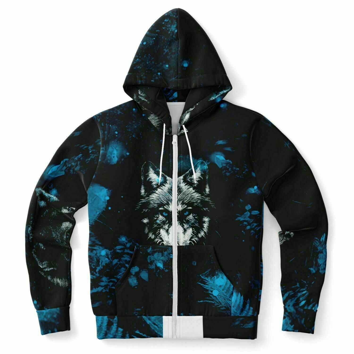 Blue Wolf Zip-Up Hoodie for WomenSeves-ArtBlue Wolf Zip-