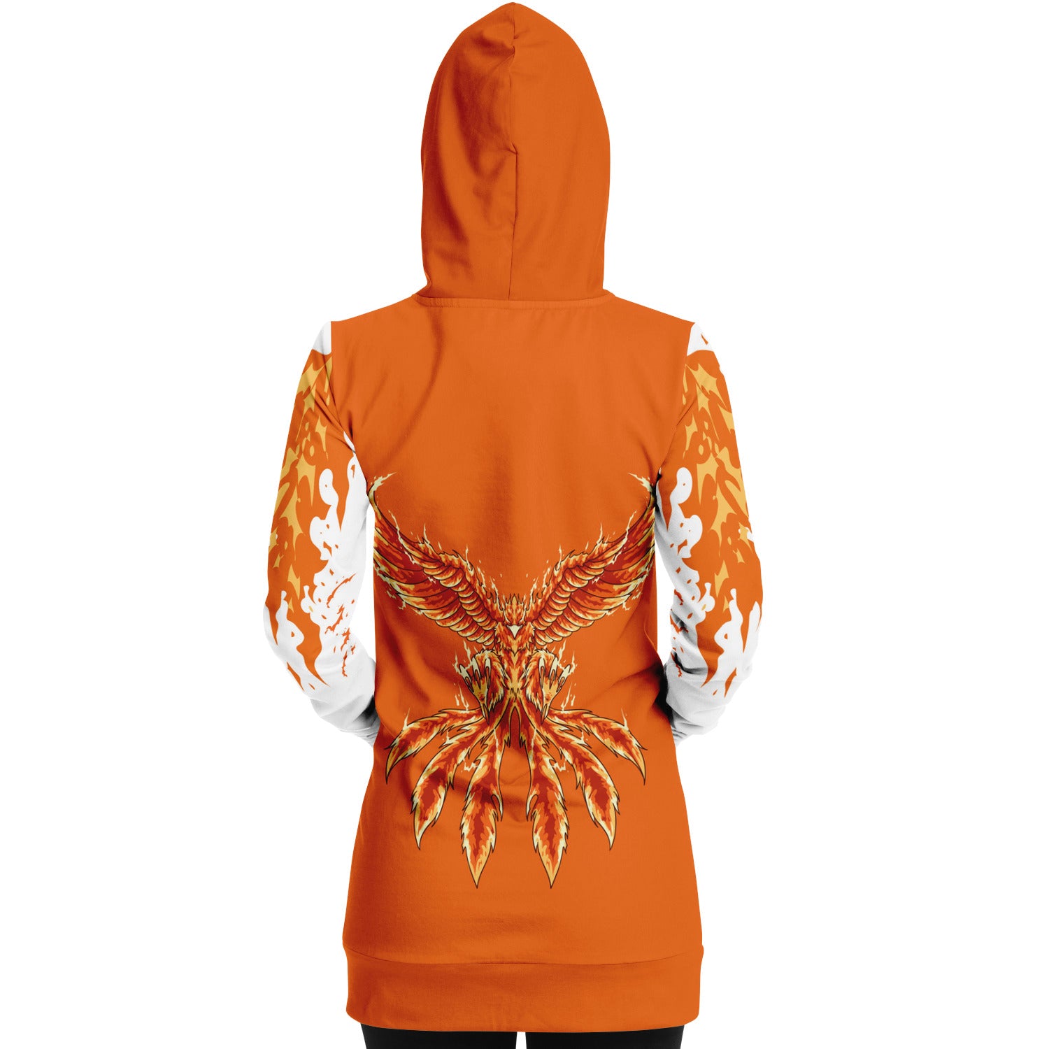 Fashion Flame Orange Longline Hoodie for WomenSeves-ArtFashion Flame Orange Longline Hoodie