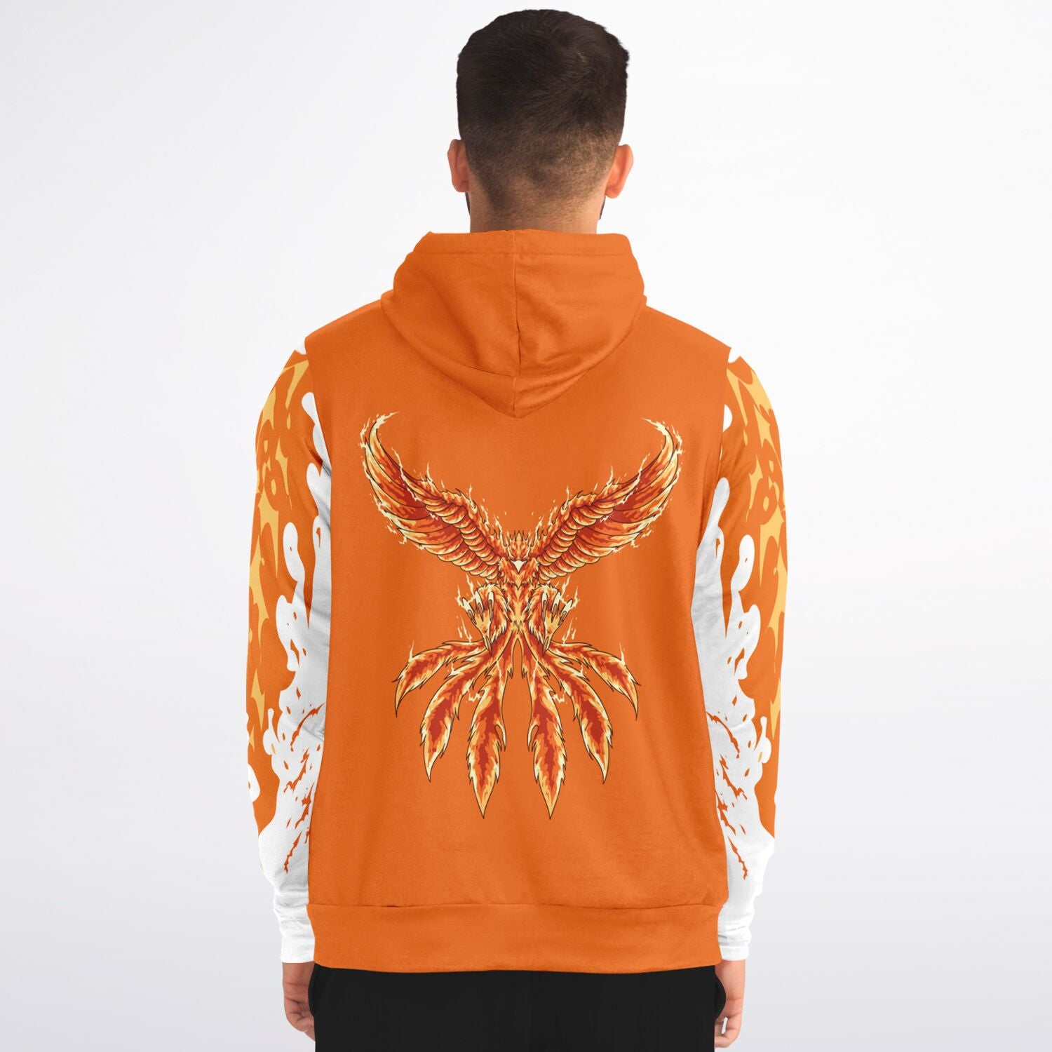 Flame Orange Zip-Up Hoodie for MenSeves-ArtFlame Orange Zip-