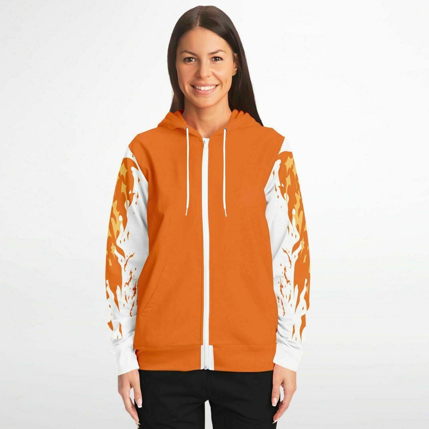 Flame Orange Zip-Up Hoodie for WomenSeves-ArtFlame Orange Zip-