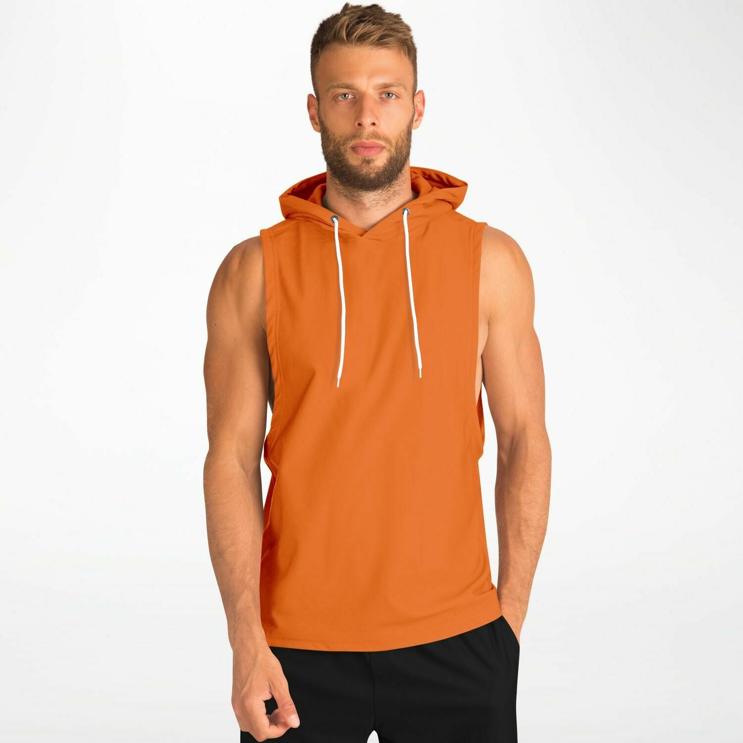 Flame Orange Drop Armhole Hoodie for MenSeves-ArtFlame Orange Drop Armhole Hoodie