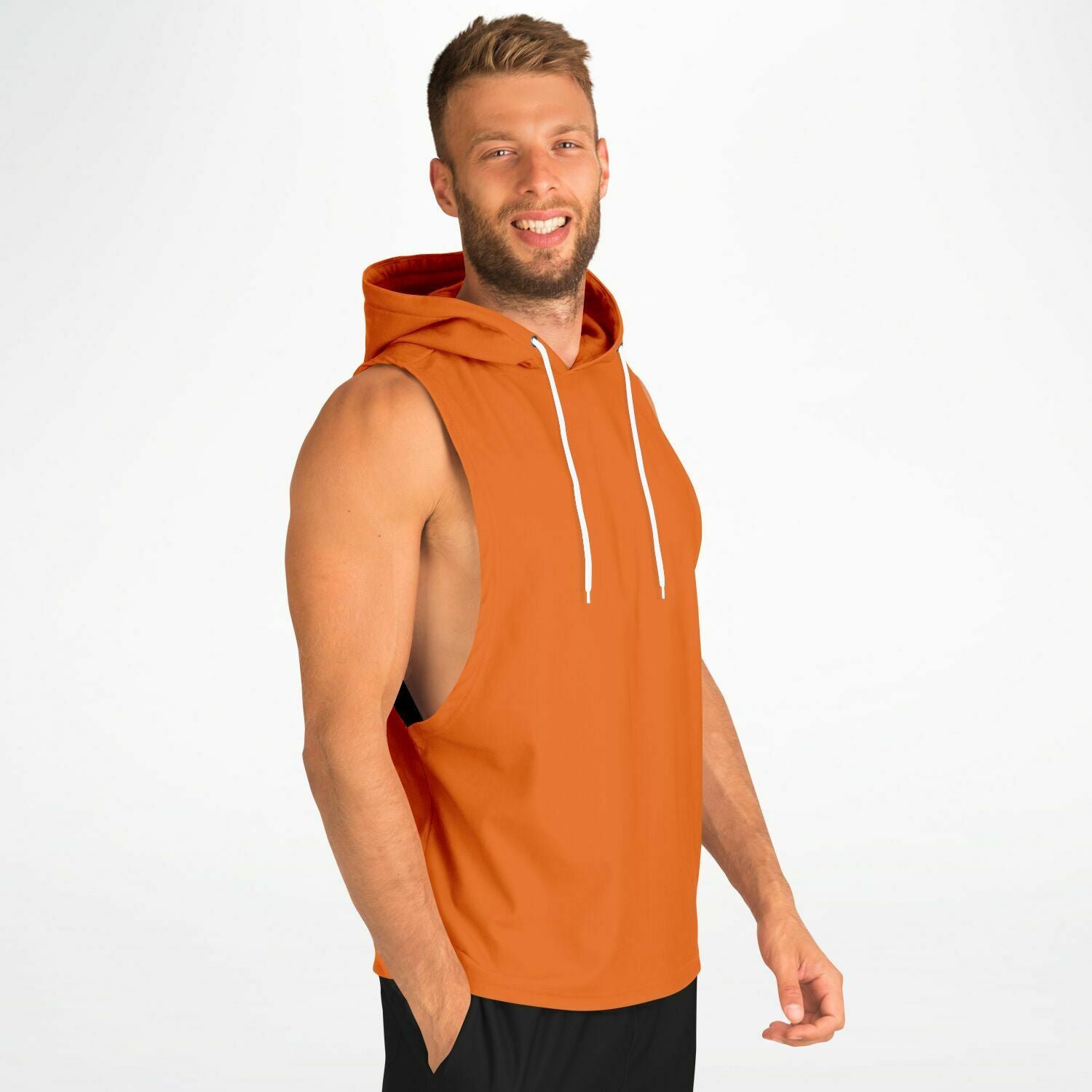 Flame Orange Drop Armhole Hoodie for MenSeves-ArtFlame Orange Drop Armhole Hoodie