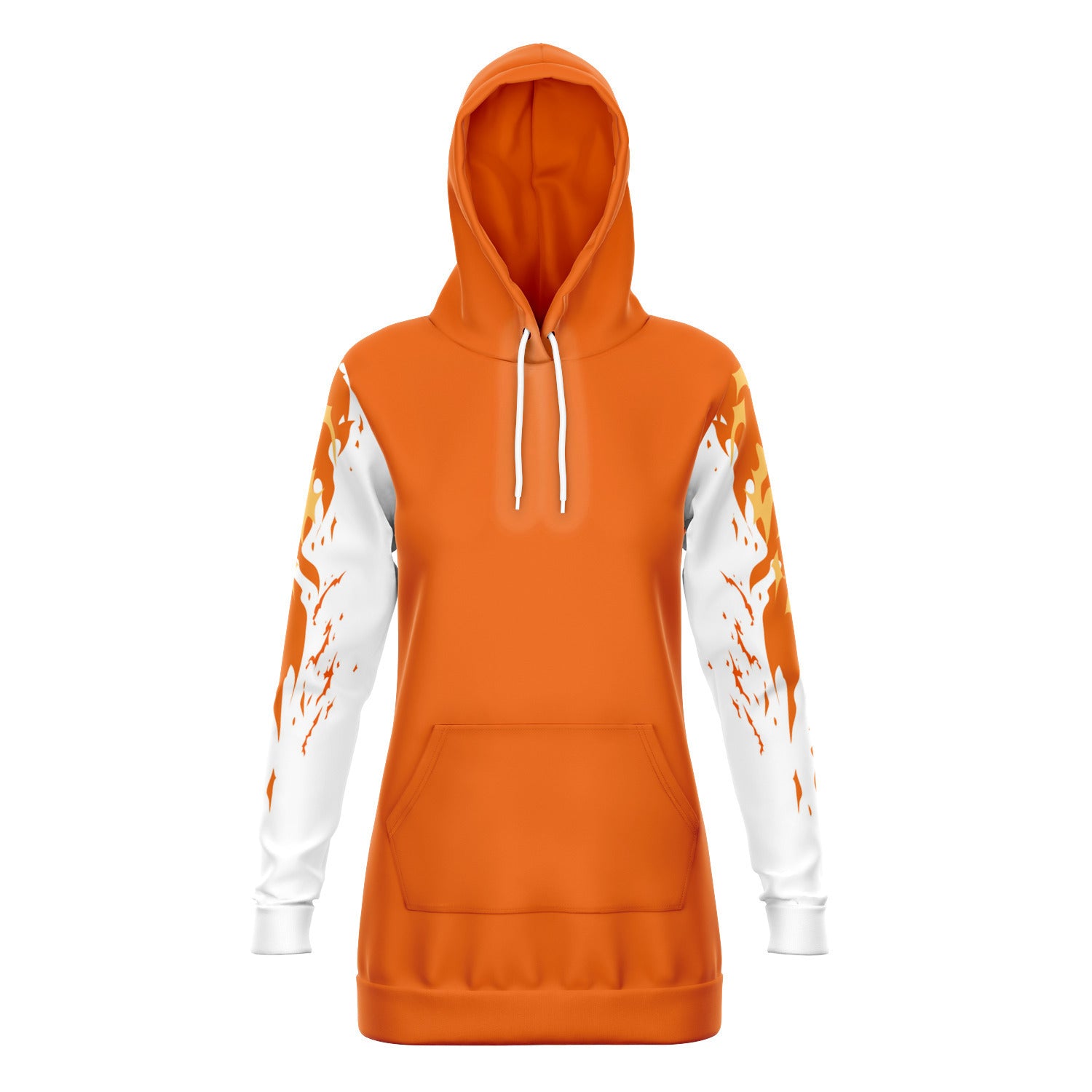 Fashion Flame Orange Longline Hoodie for WomenSeves-ArtFashion Flame Orange Longline Hoodie