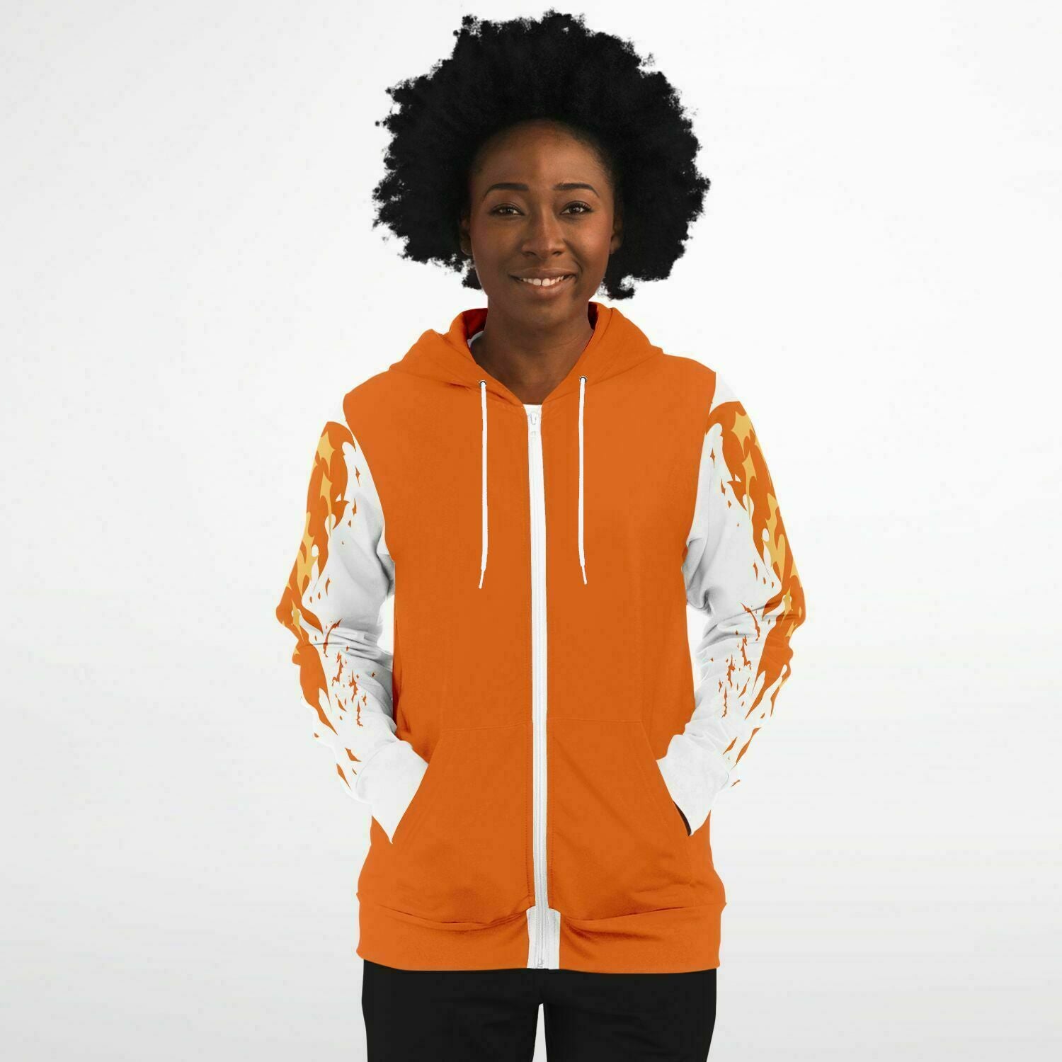 Flame Orange Zip-Up Hoodie for WomenSeves-ArtFlame Orange Zip-