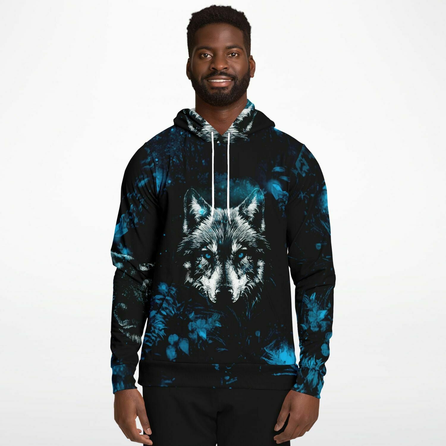 Fashion Blue Wolf Hoodie for MenSeves-ArtFashion Blue Wolf Hoodie