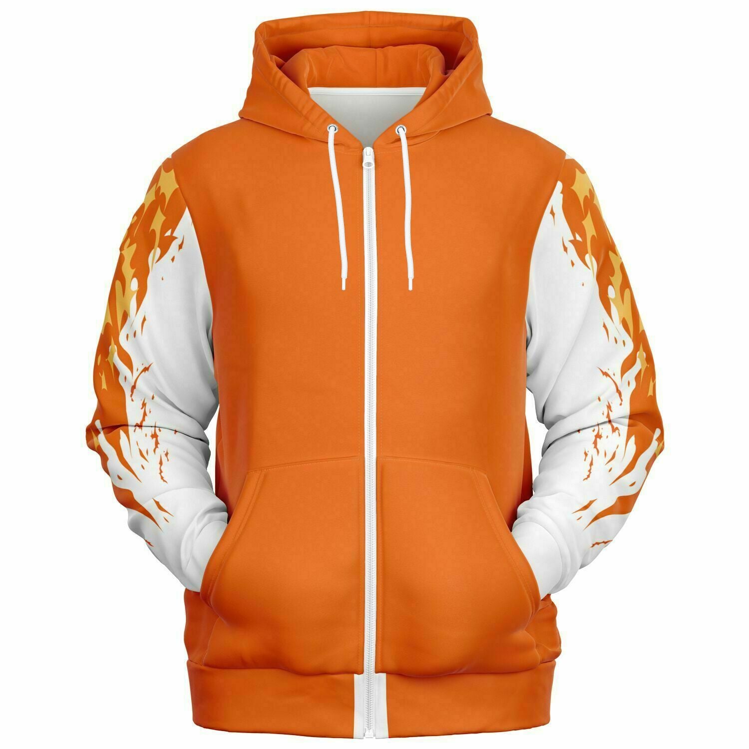 Flame Orange Zip-Up Hoodie for MenSeves-ArtFlame Orange Zip-