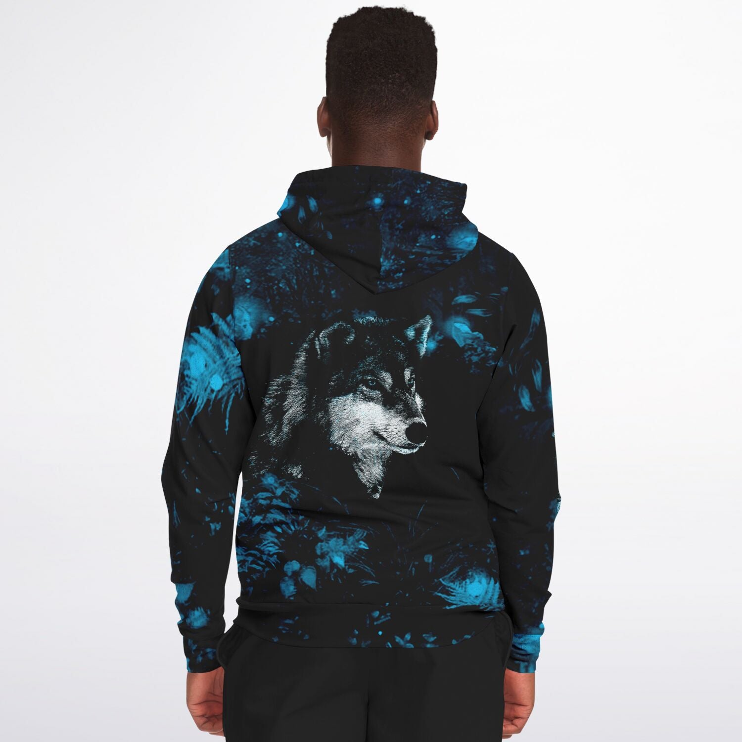 Blue Wolf Zip-Up Hoodie for MenSeves-ArtBlue Wolf Zip-