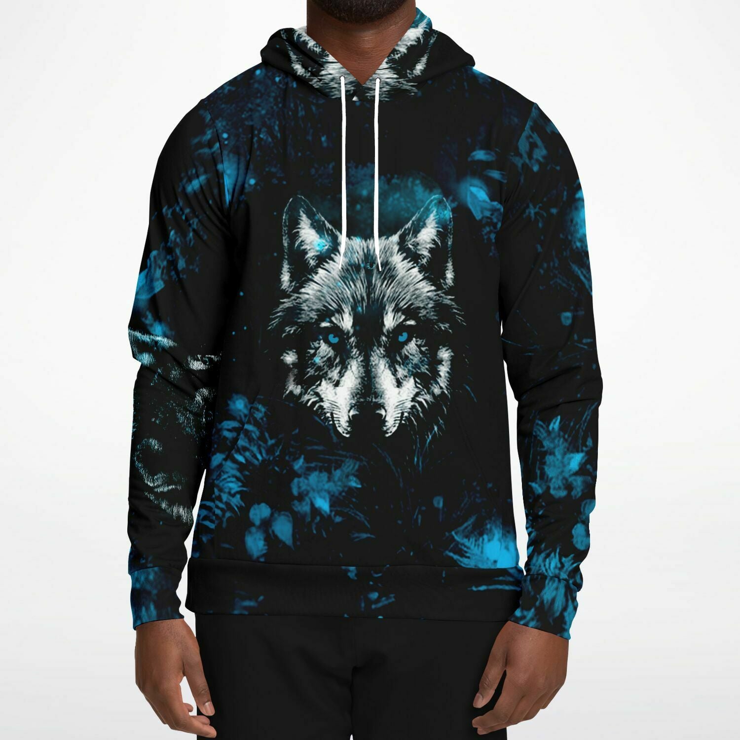 Fashion Blue Wolf Hoodie for MenSeves-ArtFashion Blue Wolf Hoodie