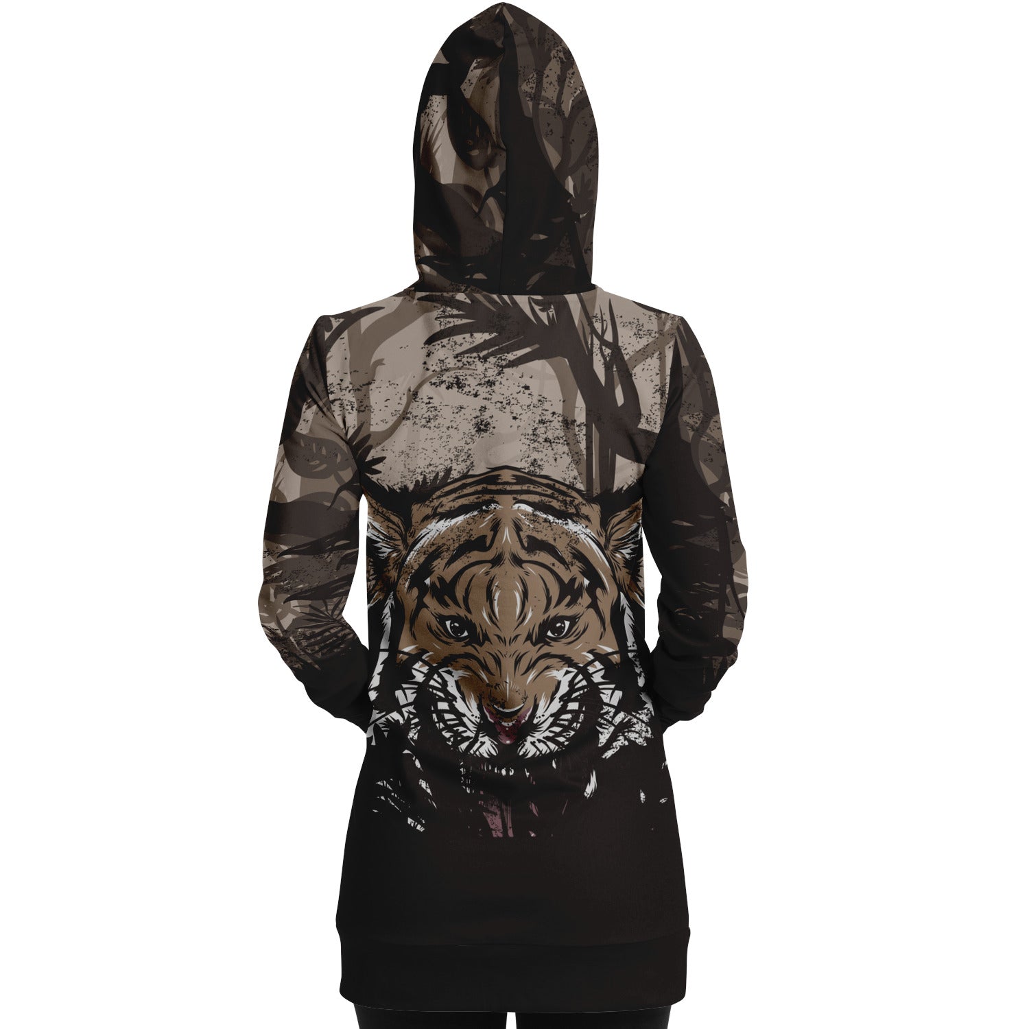 Fashion Tiger Hood Longline Hoodie for WomenSeves-ArtFashion Tiger Hood Longline Hoodie